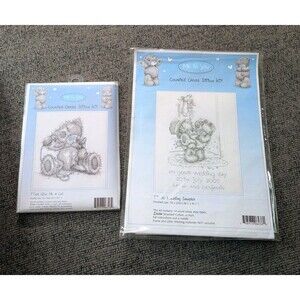 Cross Stitch Me To You tatty teddy bear Give Me A Call Wedding Sampler Lot Of 2